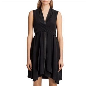 All Saints Jayda Black Zip-Front Silk Dress